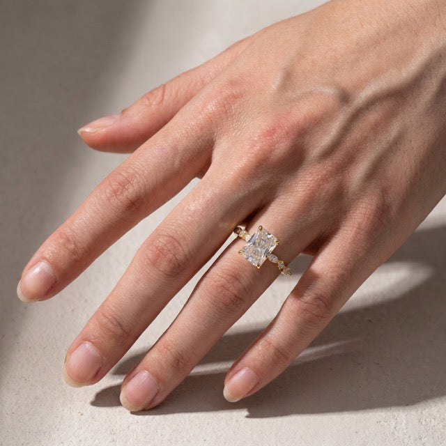 Louily Sparkle Radiant Cut Engagement Ring For Women In Sterling Silver
