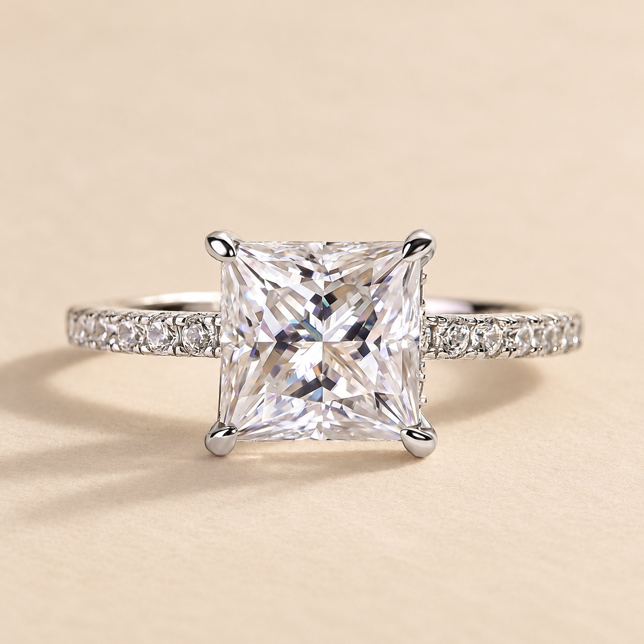 Moissanite 2.0~3.0Ct Square Princess Cut Engagement Ring