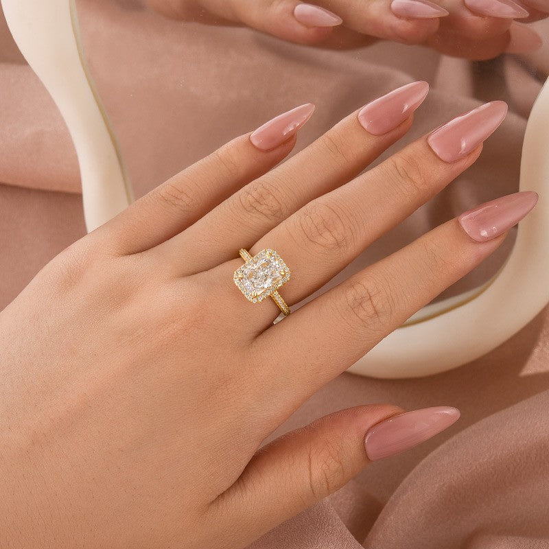 3.5Ct Halo Radiant Cut Engagement Ring Travel Ring For Her In Sterling Silver - louilyjewelry