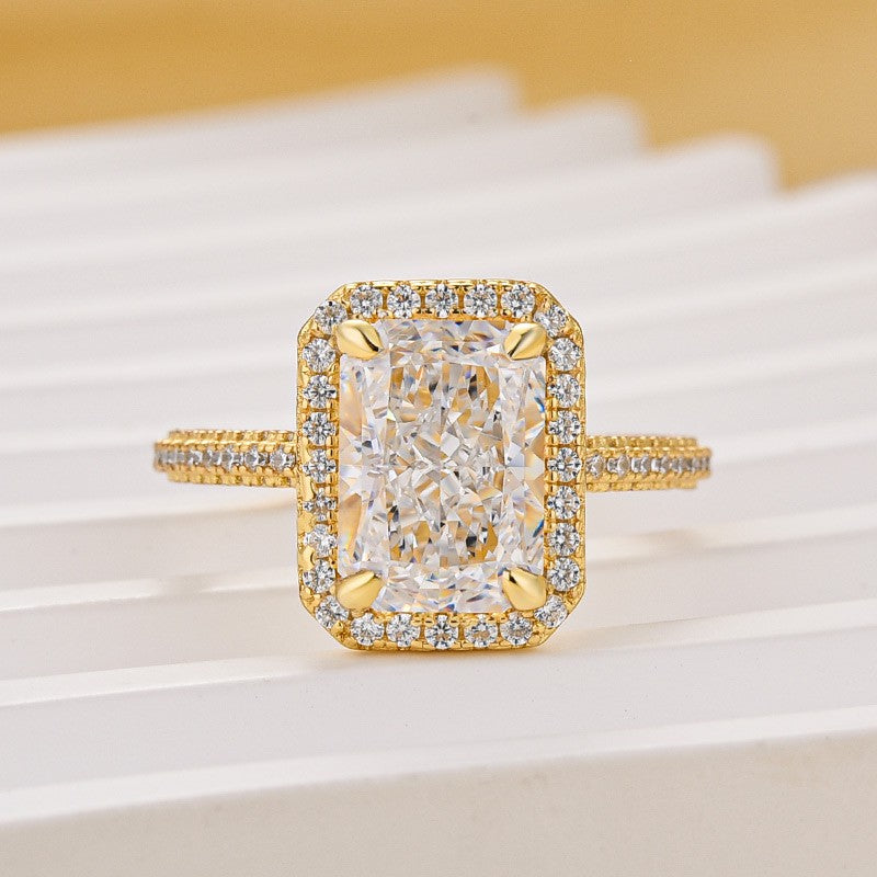 3.5Ct Halo Radiant Cut Engagement Ring Travel Ring For Her In Sterling Silver - louilyjewelry