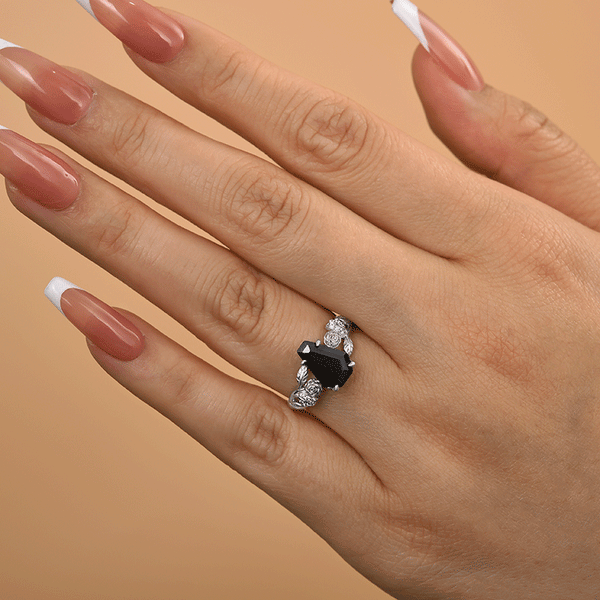 Louily Dark Night Rose Coffin Cut Engagement Ring For Women In Sterling Silver
