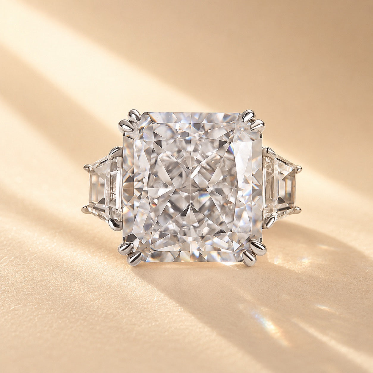 S925 12.0Ct/6.5Ct Radiant Cut Crushed Ice Hybrid Three Stone Engagement Ring Travel Ring