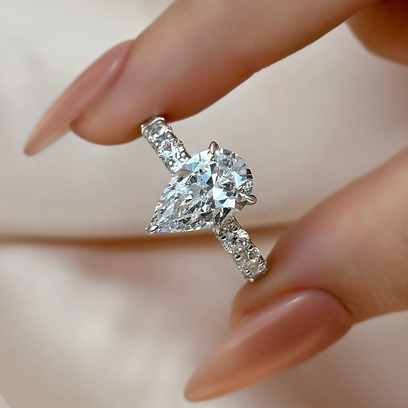 Louily Luxurious Pear Cut Engagement Ring In Sterling Silver