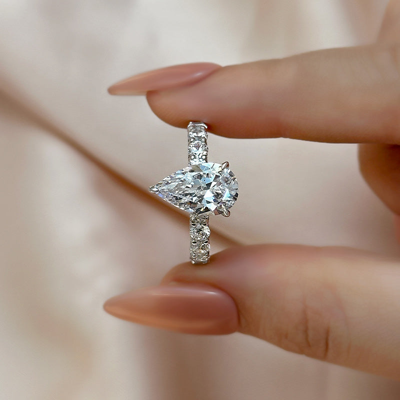 Louily Luxurious Pear Cut Engagement Ring In Sterling Silver