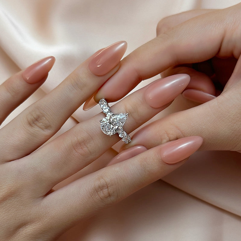 Louily Luxurious Pear Cut Engagement Ring In Sterling Silver