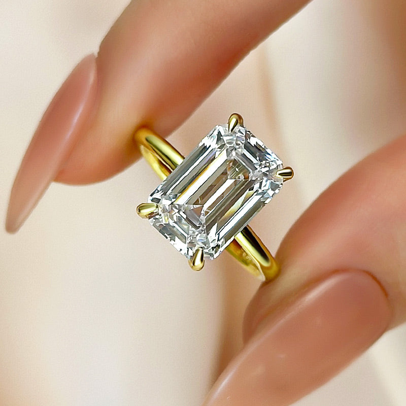 S925 Classic 3.5Ct/5.0Ct Emerald Cut Solitaire Engagement Ring Stackable Ring For Everyday Wear