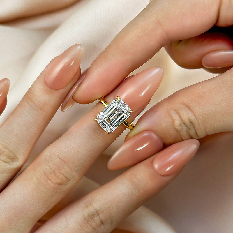 S925 Classic 3.5Ct/5.0Ct Emerald Cut Solitaire Engagement Ring Stackable Ring For Everyday Wear