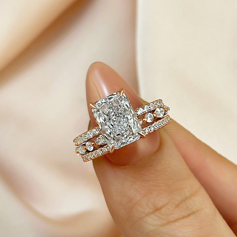 Louily Noble 3.5Ct Radiant Cut 3PC Wedding Ring Set - louilyjewelry