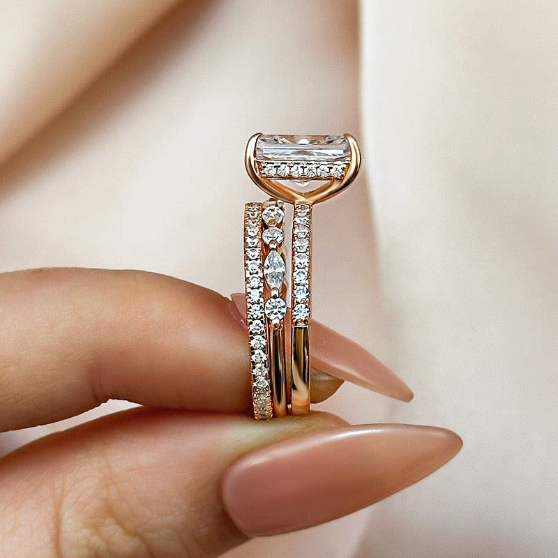 Louily Noble 3.5Ct Radiant Cut 3PC Wedding Ring Set - louilyjewelry