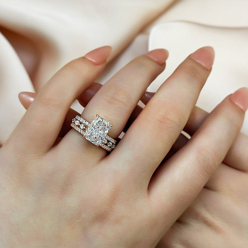 Louily Noble 3.5Ct Radiant Cut 3PC Wedding Ring Set - louilyjewelry