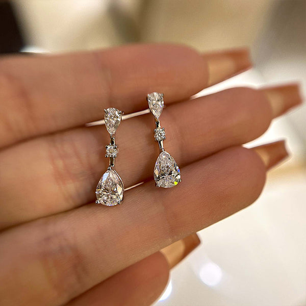 Louily Elegant Pear Cut Women's Earrings In Sterling Silver