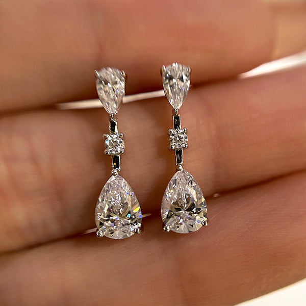 Louily Elegant Pear Cut Women's Earrings In Sterling Silver