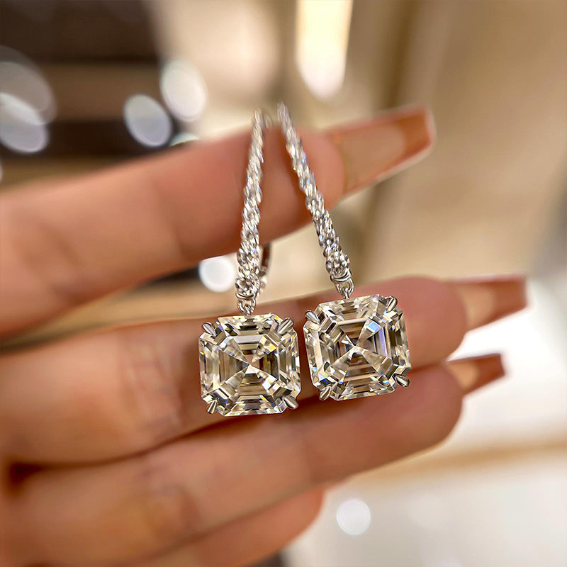 Louily Elegant Asscher Cut Women's Earrings In Sterling Silver - louilyjewelry