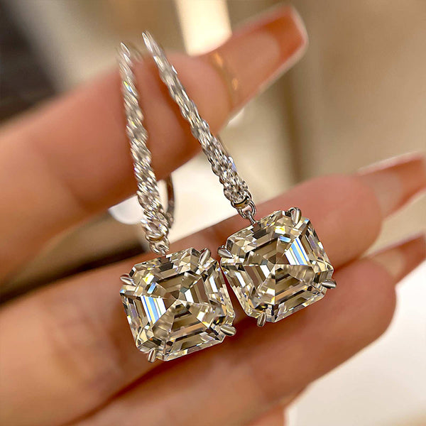 Louily Elegant Asscher Cut Women's Earrings In Sterling Silver