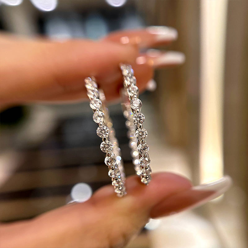 Sparkle Round Cut Women's Hoop Earrings In Sterling Silver - louilyjewelry