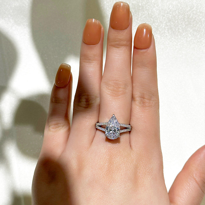 Louily Unique Split Shank Pear Cut Engagement Ring In Sterling Silver - louilyjewelry