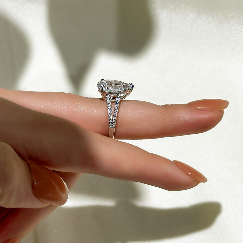 Louily Unique Split Shank Pear Cut Engagement Ring In Sterling Silver - louilyjewelry