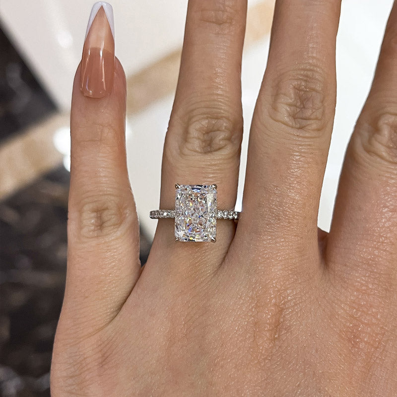 Louily Exclusive 8*11mm Radiant Cut Engagement Ring For Women In Sterling Silver - louilyjewelry