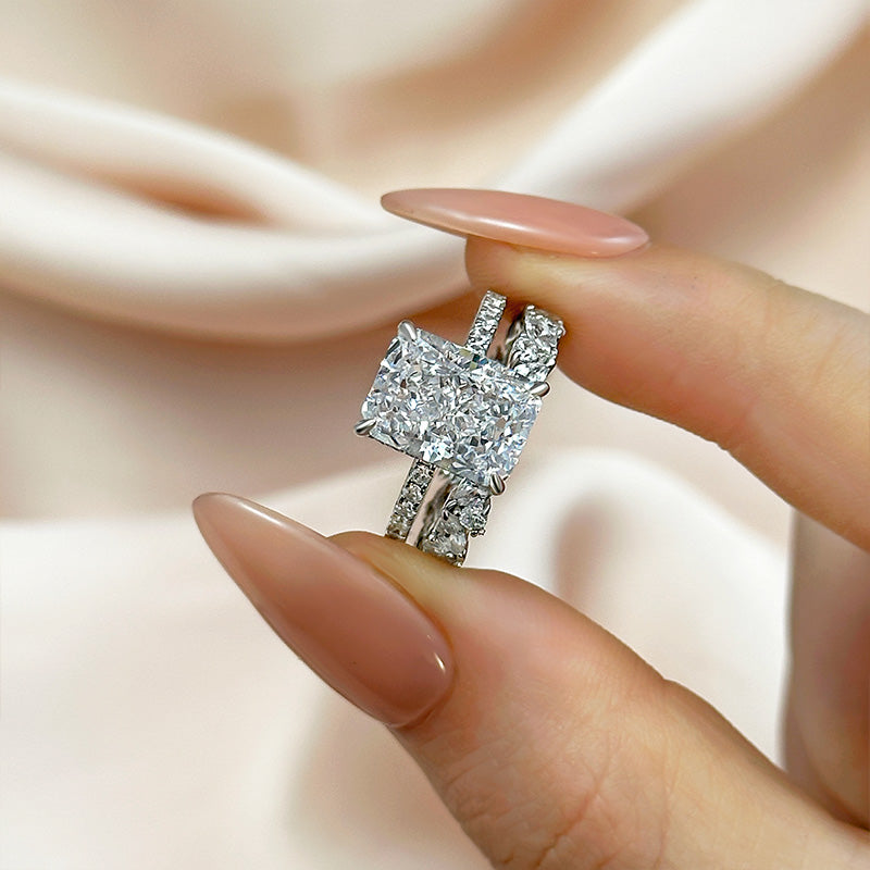 Louily 4.0 Carat Radiant Cut Wedding Ring Set With Marquise Cut & Round Cut Wedding Band - louilyjewelry