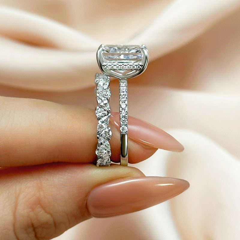 Louily 4.0 Carat Radiant Cut Wedding Ring Set With Marquise Cut & Round Cut Wedding Band - louilyjewelry