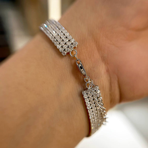 Louily Luxury Four Rows Roud Cut Bracelet For Women In Sterling Silver