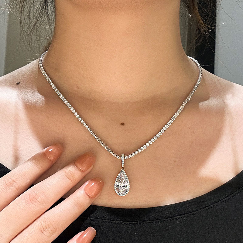 Louily Sparkle Halo Pear Cut Women's Tennis Chain Necklace In Sterling Silver - louilyjewelry