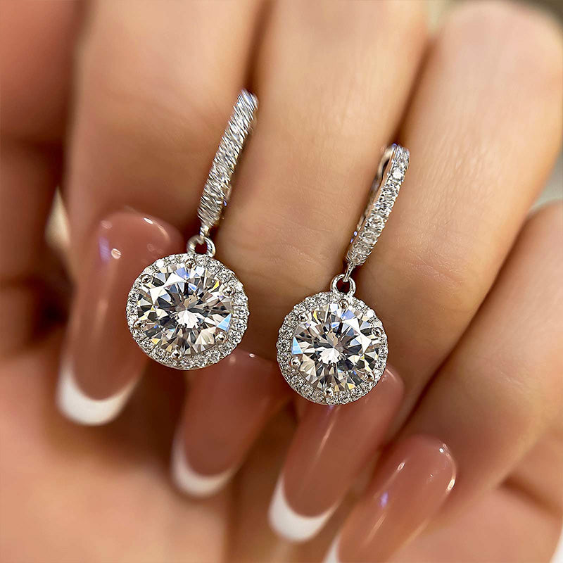 Louily Classic Halo Round Cut Drop Earrings In Sterling Silver - louilyjewelry