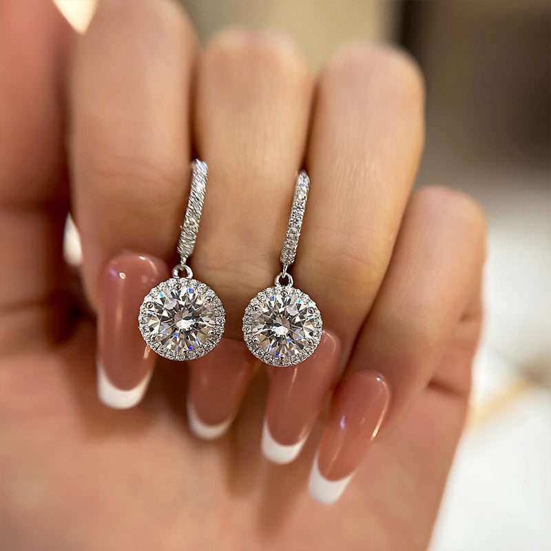 Louily Classic Halo Round Cut Drop Earrings In Sterling Silver - louilyjewelry