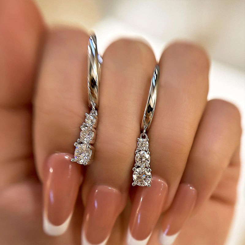 Louily Moissanite Three Stone Round Cut Tassel Stud Earrings - louilyjewelry