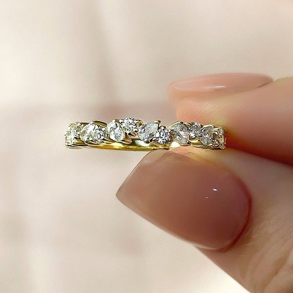 Louily Unique Half Pear & Round Cut Women's Wedding Band