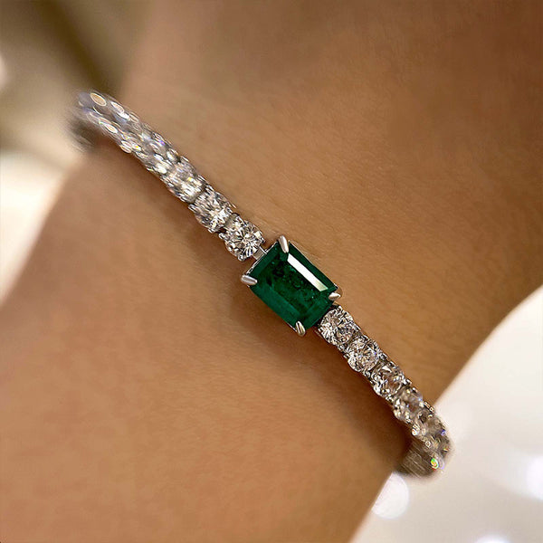 Louily Elegant Emerald Cut Bracelet for Women In Sterling Silver