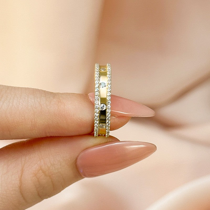 Gorgeous Yellow Gold Wide Women's Wedding Band In Sterling Silver - louilyjewelry