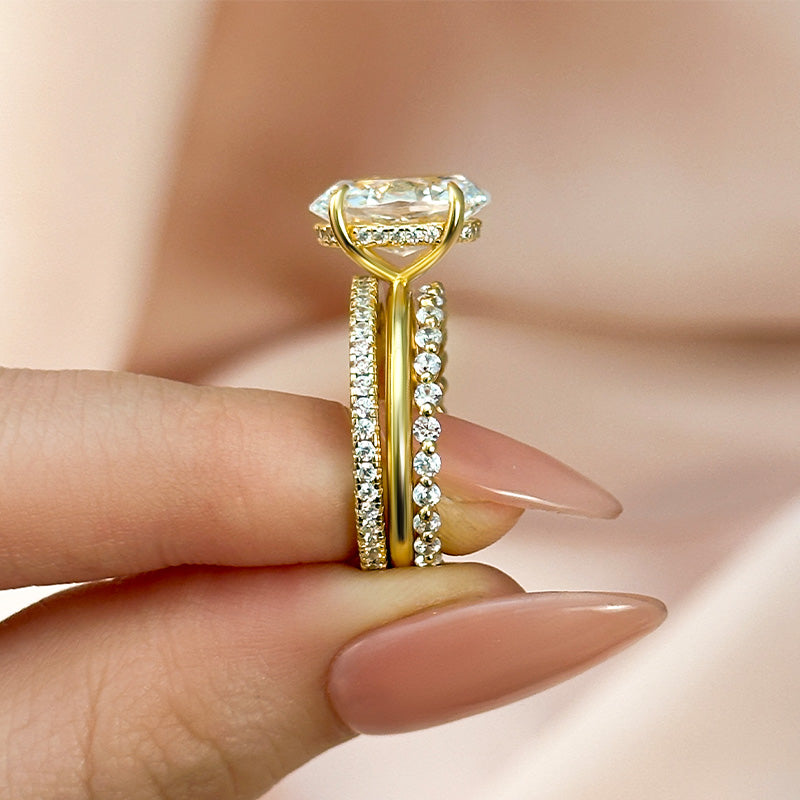 Louily Oval Cut Yellow Gold Women's Wedding Ring Set In Sterling Silver - louilyjewelry