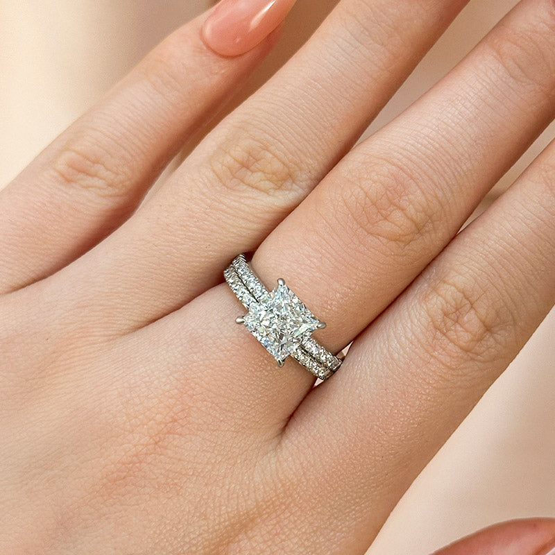 Louily Elegant Square Princess Cut Wedding Ring Set For Women In Sterling Silver - louilyjewelry