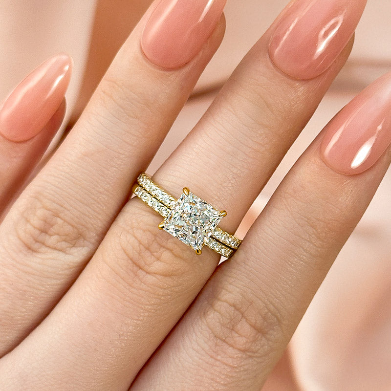 Louily Elegant Square Princess Cut Wedding Ring Set For Women In Sterling Silver - louilyjewelry