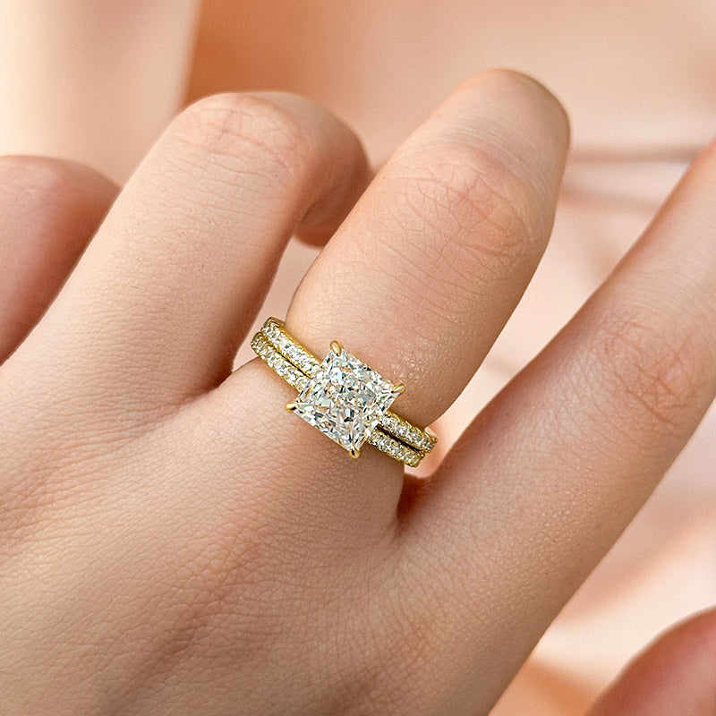 Louily Elegant Square Princess Cut Wedding Ring Set For Women In Sterling Silver - louilyjewelry