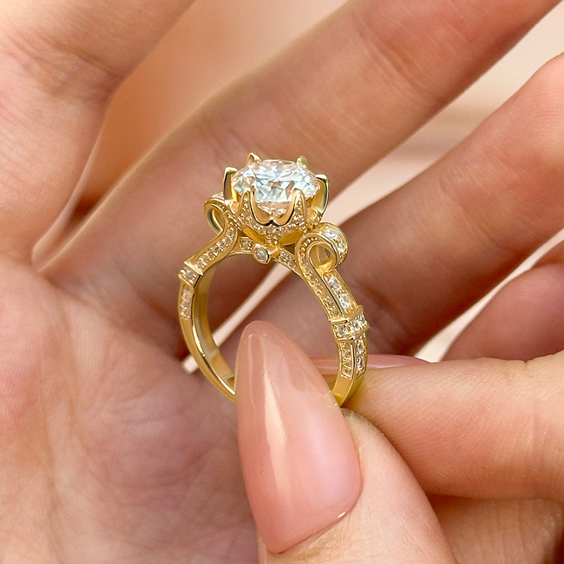 Louily Yellow Gold Moissanite 2.0 Carat Engagement Ring For Women - louilyjewelry