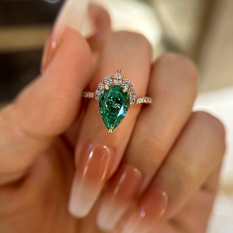Louily Vintage Rose Gold Pear Cut Paraiba Tourmaline Engagement Ring - louilyjewelry