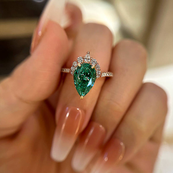 Louily Vintage Rose Gold Pear Cut Paraiba Tourmaline Engagement Ring