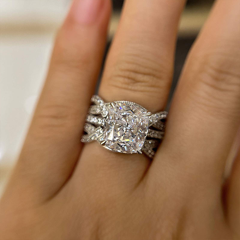 Louily Vintage Cushion Cut Insert Wedding Ring Set For Women In Sterling Silver - louilyjewelry