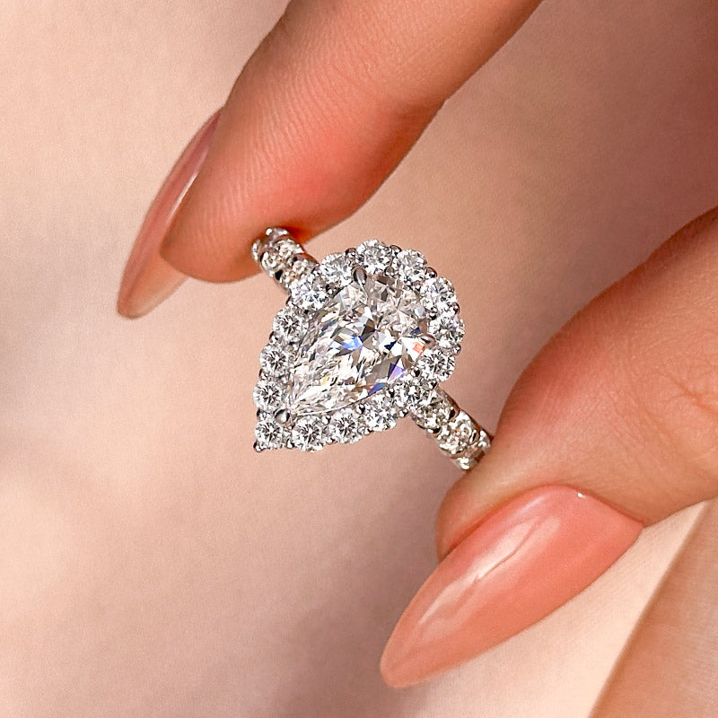 Louily Classic Halo Pear Cut Engagement Ring In Sterling Silver - louilyjewelry