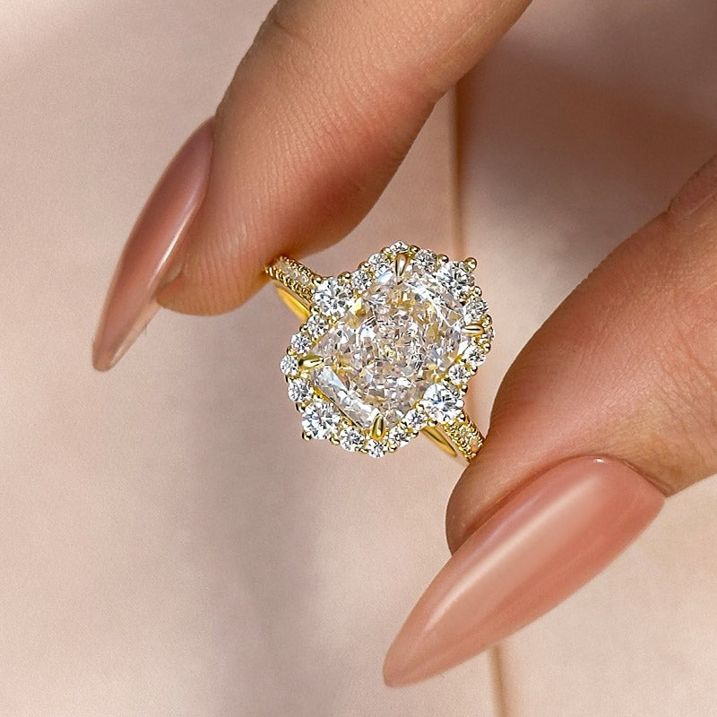 Louily Gorgeous Halo Radiant Cut Simulated Diamond Engagement Ring In Sterling Silver - louilyjewelry