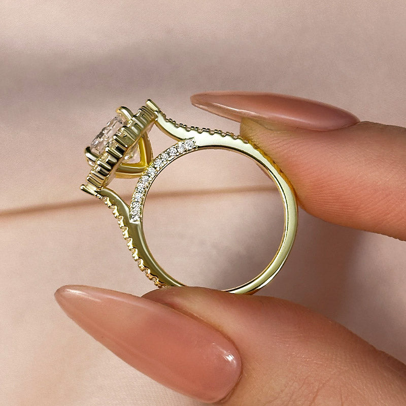 Louily Gorgeous Halo Radiant Cut Simulated Diamond Engagement Ring In Sterling Silver - louilyjewelry