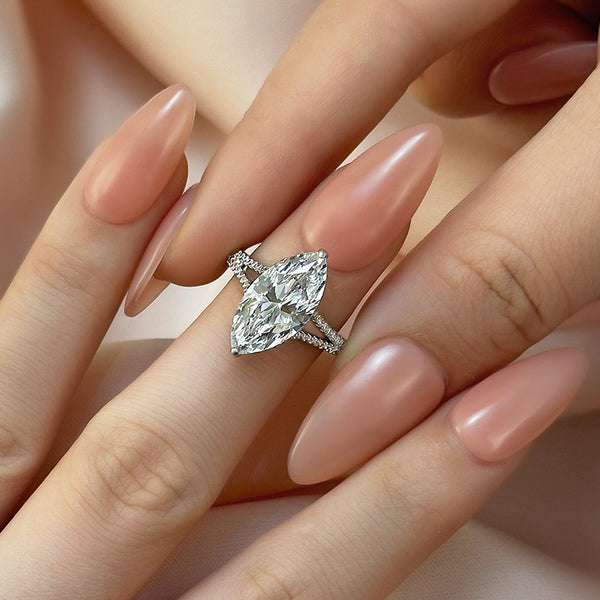 Louily Exquisite Split Shank Marquise Cut Engagement Ring