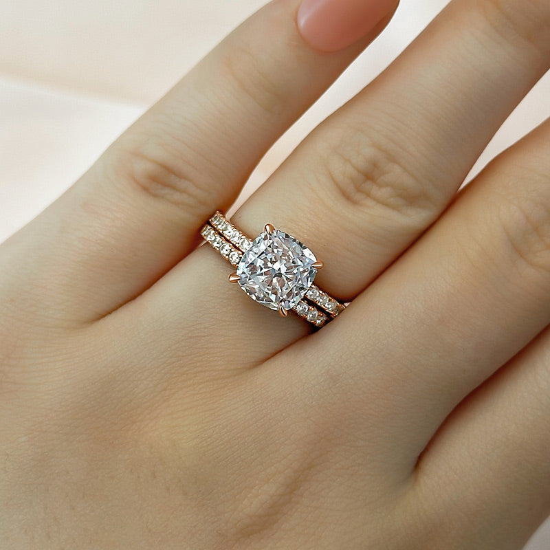 Louily Classic 3.0 Carat Cushion Cut White Sapphire Wedding Set In Sterling Silver - louilyjewelry