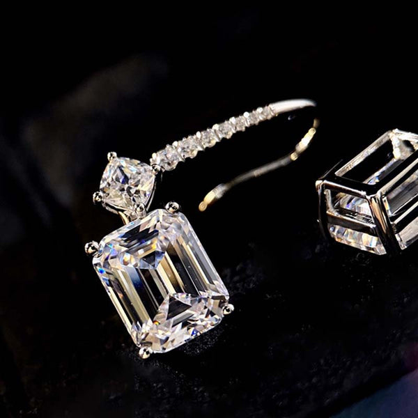 Louily Sterling Silver Luxury Emerald Cut Drop Earrings