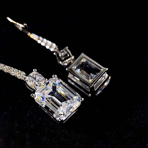 Louily Sterling Silver Luxury Emerald Cut Drop Earrings