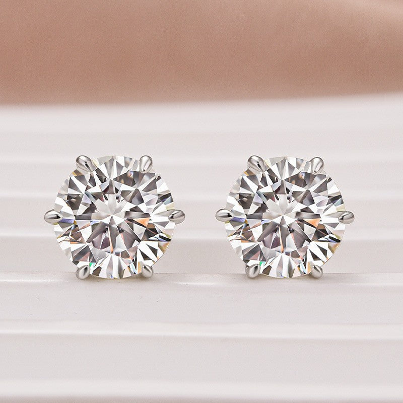 Moissanite Classic 2.0Ct Round Cut 6 Prong Stud Earrings In Sterling Silver