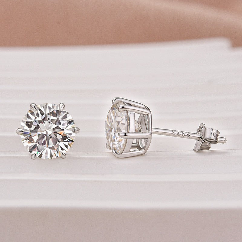 Moissanite Classic 2.0Ct Round Cut 6 Prong Stud Earrings In Sterling Silver