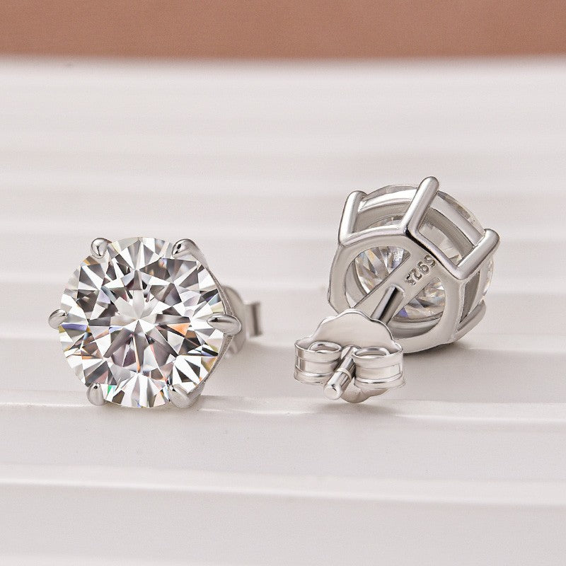 Moissanite Classic 2.0Ct Round Cut 6 Prong Stud Earrings In Sterling Silver